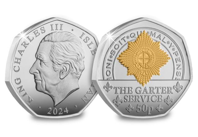 KCIII Inaugural Year Silver (With Gold Plate) 50Ps The Garter Service Obv Rev