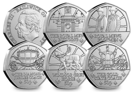 Featuring five brand new BU 50p coins issued by Guernsey to commemorate 200 years since the historic Royal Mews were built. 