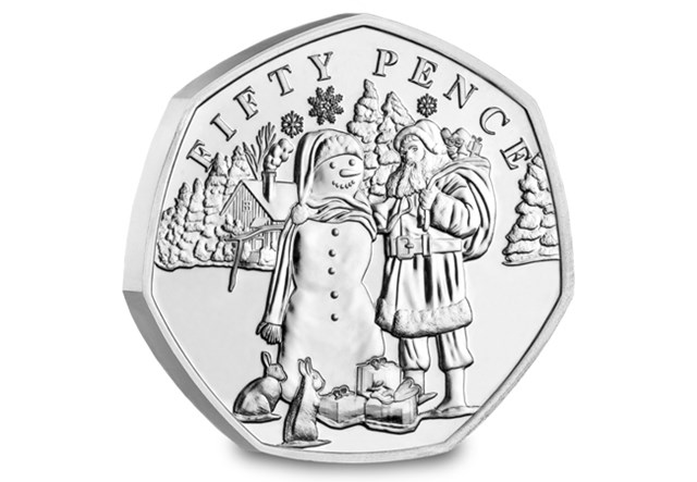 Christmas Snowmen BU 50P Snowman With Father Christmas Rev