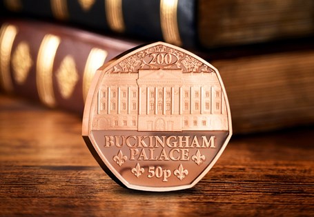 The 2025 Buckingham Palace Gold Proof 50p has been issued by Jersey to mark 200 years since the reconstruction of Buckingham Palace. Struck from 22 Carat Gold to a Proof finish. EL: 75.