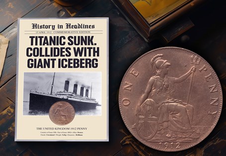 Your next delivery includes the 1912 UK Penny, issued in the year Titanic sank. Presented in bespoke display frame.