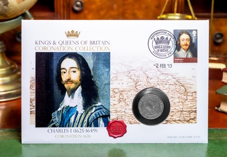 Own a Charles I Stamp & Replica Coin First Day Cover, postmarked on his Coronation anniversary. A must-have for collectors.