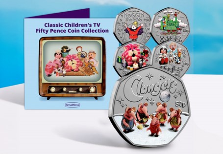 Celebrate childhood memories with this limited-edition coloured 50p coin set featuring beloved Smallfilms™ classics such as The Clangers, Bagpuss and more! Yours for a deposit of just £15.