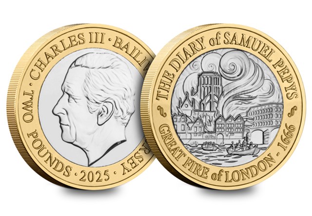 2025 Samuel Pepys BU £2 Set Great Fire Of London Obv Rev