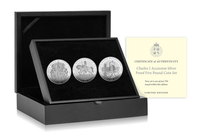 Charles I Accession Silver £5 Set Box Shot