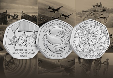 This 50p trio set includes the 2024 UK D-day 50p, the 2025 UK Stories of the Second World War 50p and the 2025 UK VE day 50p. Each coin is struck to a Brilliant Uncirculated quality. 