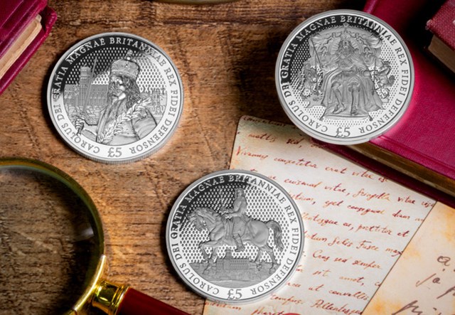 Charles I Accession Silver £5 Set Lifestyle 01