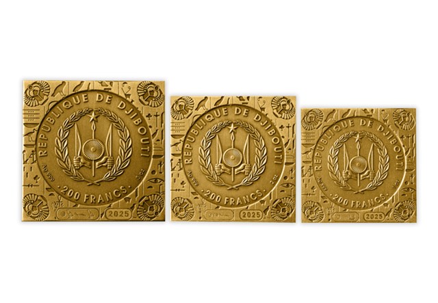 2025 Pyramids Of Giza Gold Plated 3 Coin Set All OBV