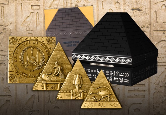 2025 Pyramids Of Giza Gold Plated 3 Coin Set Lifestyle 01