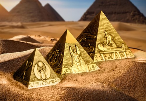 2025 Pyramids Of Giza Gold Plated 3 Coin Set Lifestyle 02