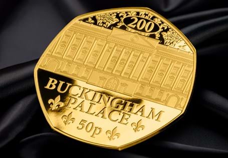 The 2025 Buckingham Palace Gold Proof 1oz 50p has been issued by Jersey to mark 200 years since the reconstruction of The Palace. Struck from one ounce of 24 Carat Gold to a Proof finish. EL: 35.