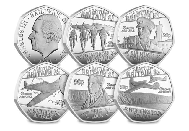 Battle Of Britain Silver 50P Set All Rev (With Obv)