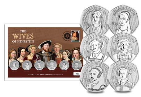 This limited edition coin cover features six 50p coins issued by Guernsey to commemorate the wives of Henry VIII and the most dramatic chapter in British history. 