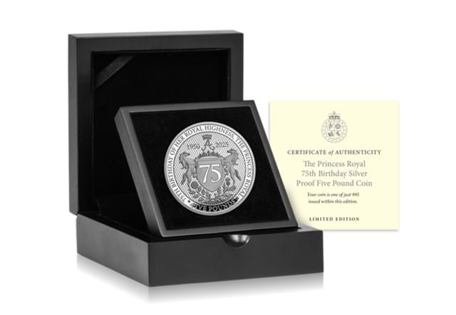 Princess Anne 75Th Silver Proof £5 Box Shot