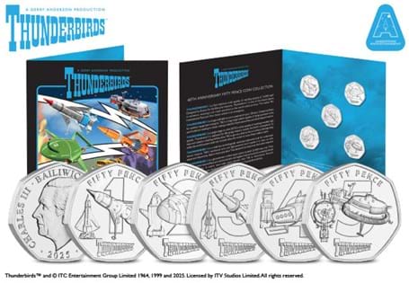 Own a nostalgic tribute to one of Britain's most iconic TV series with the Brilliant Uncirculated Thunderbirds 50p coins. Each coin captures the iconic Thunderbirds vehicles. 