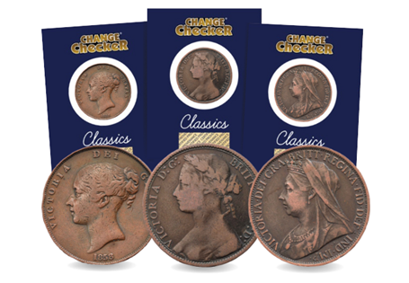 This collection includes the three official Queen Victoria pennies.  Each penny has been specially encapsulated in official Change Checker classics packaging to preserve for generations to come.
