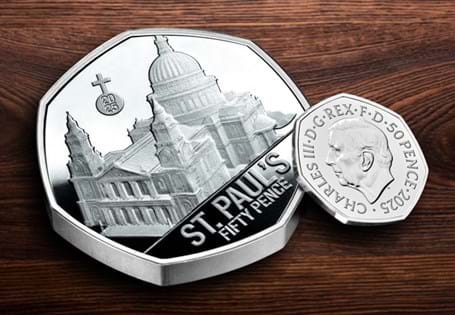 Struck from FIVE OUNCES of Pure Silver and spanning twice the diameter of a standard 50p coin. The St Paul's Cathedral Silver 5oz Coin has been issued to mark 350 years since the reconstruction.