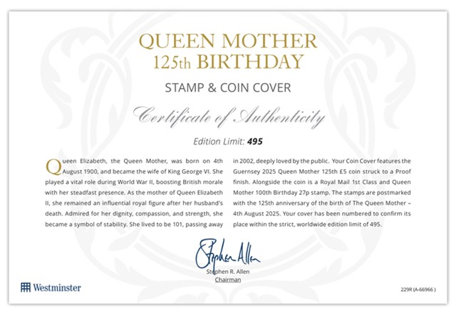 Queen Mother 125Th Birhtday Presentation Cover Certificate Images AT 2