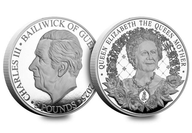 Queen Mother 125Th Birthday Presentation Cover Proof £5 Coin Obverse Reverse Images AT 4