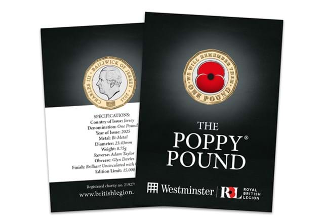 2025 Poppy BU Colour £1 In Blister Card Obv Rev