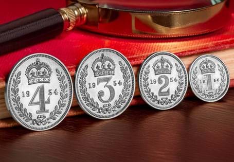 This set of Maundy Money has been struck during the reign of Elizabeth II and features four Silver coins - all featuring the iconic Gillick portrait.