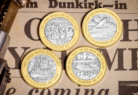 This set has been issued to mark 85 years since the evacuation of Dunkirk. This set contains four Brilliant Uncirculated £2 coins, each depicting a different scene of the evacuation. EL: 2025