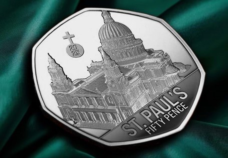 Struck from FIVE OUNCES of Pure Silver and spanning twice the diameter of a standard 50p coin. The St Paul's Cathedral Silver 5oz Coin has been issued to mark 350 years since the reconstruction.