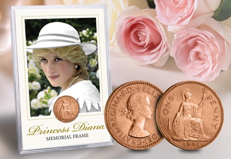 The Princess Diana Memorial Frame, curated to mark the anniversary of her tragic passing on 31st August, 1997. Includes custom artwork alongside a UK pre-decimal Penny from her birth year, 1961.