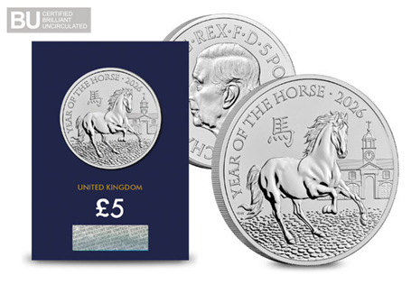 The Royal Mint have released a £5 coin to celebrate the Lunar Year of the Horse. It is struck to a Brilliant Uncirculated quality and is protectively encapsulated in official Change Checker packaging.