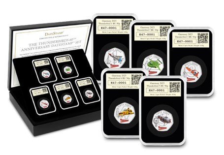 Celebrate 60 years of Thunderbirds with this exclusive DateStamp™ Set of five colour 50p coins, postmarked 30 Sept 2025. Limited to just 495 worldwide.