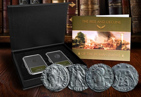 A pair of ancient coins from the time of the Roman Emperor Constantine the Great.