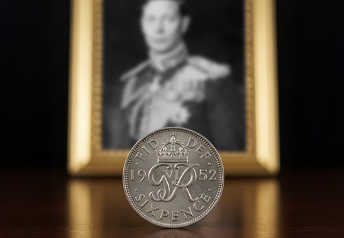 1952 George VI Sixpence Close Up Lifestyle Image George VI