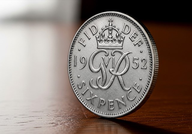 1952 George VI Sixpence Close Up Lifestyle Image