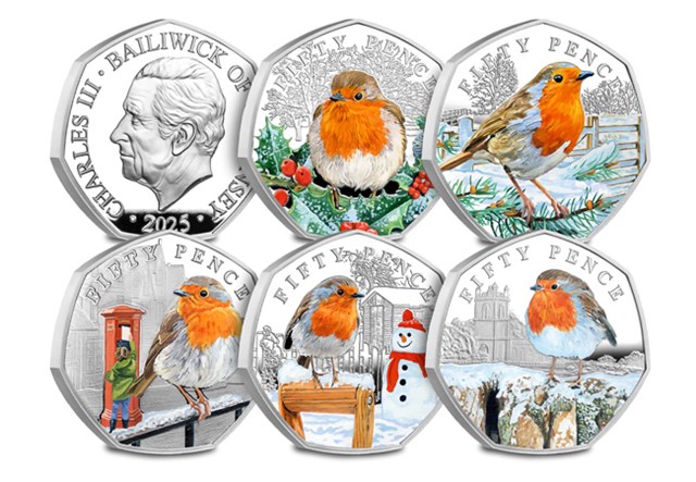 2025 Christmas Robin Silver Coloured 50P Set All Rev (With Obv)