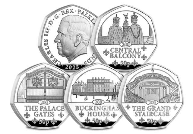 Buckingham Palace Silver 50P Set All Rev (With Obv)