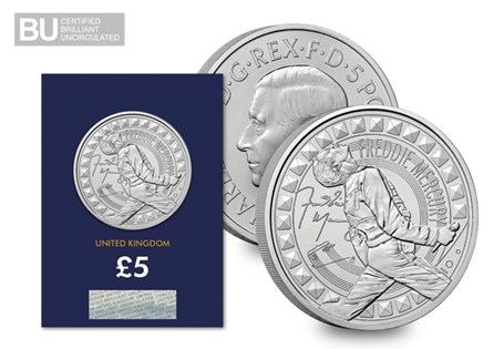 The Royal Mint has issued an official £5 coin to celebrate the iconic Music Legend, Freddie Mercury. The coin is struck to a Brilliant Uncirculated quality and arrives protectively encapsulated.
