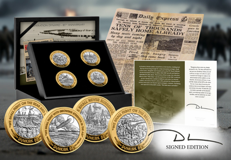 This set has been issued to mark 85 years since the evacuation of Dunkirk. This set contains four Silver Proof £2 coins, each depicting a different scene of the evacuation. EL: 495