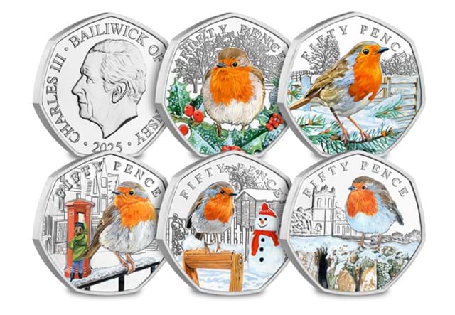 2025 Christmas Robin BU Colour 50P Set ALL REV (With Obv)