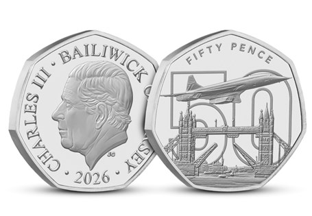 Marking 50 years since Concorde’s first commercial flight, the officially authorised Concorde 50th Anniversary 50p is now released.