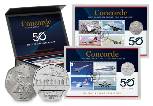 Concorde 50Th Anniversary UK Coin And Stamp Collection Product Mockup