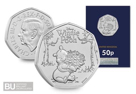 This official UK 50p has been released to celebrate the 100th birthday of Winnie the Pooh. It is the 1st in a new series. Struck to a Brilliant Uncirculated quality and in Change Checker packaging.