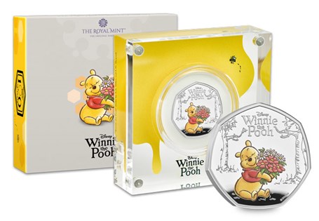 This 2026 UK Silver Proof 50p has been issued by The Royal Mint to celebrate 100 years of Winnie the Pooh. The first coin celebrates kindness and comes in official Royal Mint packaging.