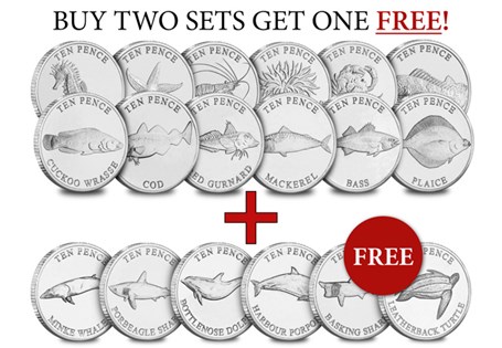 The British 'Ocean' Bundle includes Rockpool Wildlife, Sea Life and Saltwater Fish, all featuring 6 custom uncirculated British Wildlife 10p coins; totalling 18 coins in the bundle. 