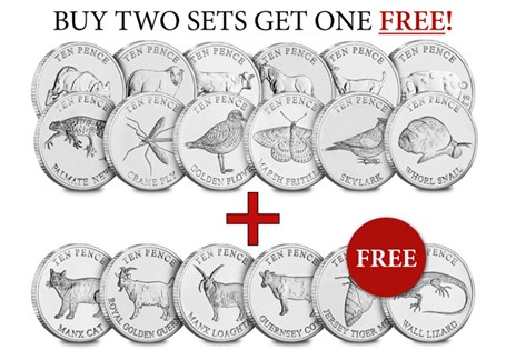 The British 'Habitat' Bundle includes Heritage Breeds, Peatland Wildlife and Island Wildlife sets, all featuring 6 custom uncirculated British Wildlife 10p coins; totalling 18 coins in the bundle.