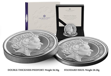 This UK 2026 Silver Piedfort £5 is the final in The Royal Mint's 'Portraits of a Queen' series, and features the fifth definitive portrait of Queen Elizabeth II designed by Jody Clark.