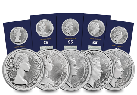 This set included all five Queen Elizabeth II portrait £5 coins. Struck to Brilliant Uncirculated quality and encapsulated in official Change Checker packaging.