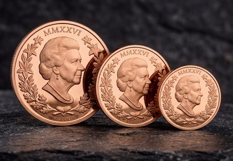 Marking the centenary of QEII, this new 3 Sovereign set features the Single, Half-, Quarter Sovereigns. The design showcases a portrait of QEII in the centre with floral design. With COA. EL: 150