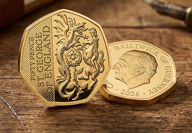 St George Gold Plated 50P OBV REV Product Lifestyle