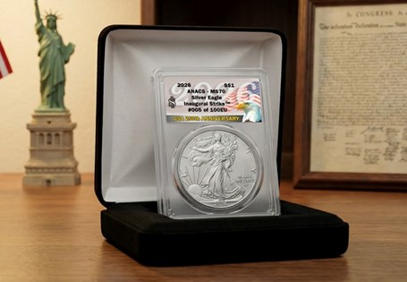 The US Silver Eagle has been issued every year since 1986. This 2026 1oz Silver Eagle has been independently graded as MS70 Brilliant Uncirculated Quality.