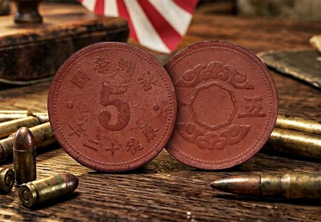 The WWII Manchukuo 5 Fen OBV REV 1300X900 Lifestyle 4
